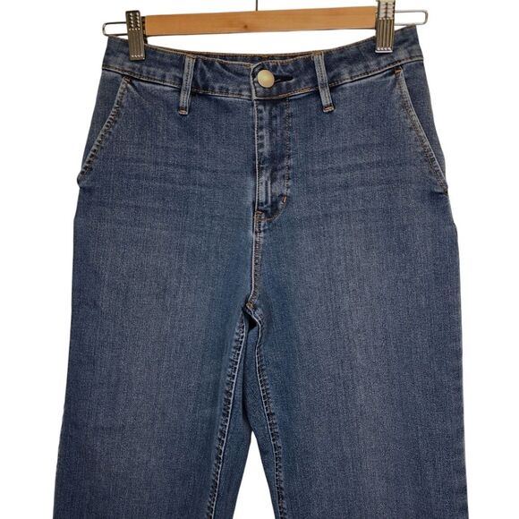 MUJI Women's XS 4 Way Stretch Wide Leg Medium Wash Blue Denim Jeans - Picture 3 of 16